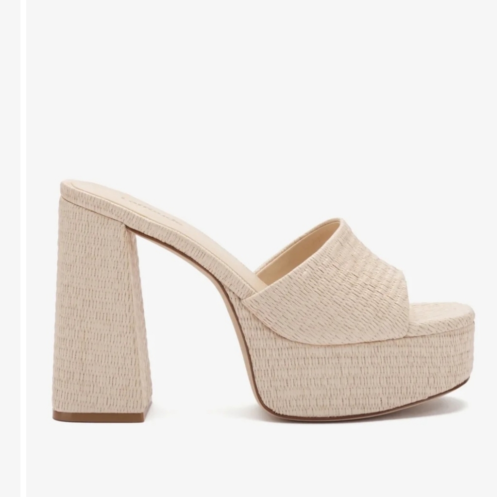 Larroude Cream Heels with Woven Texture